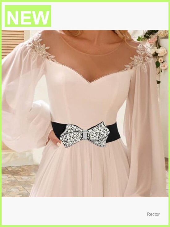 Elastic Pearl Bow Tie Belt for Women Stretch Waist Rhinestone Crystal Dress Belt main image 6